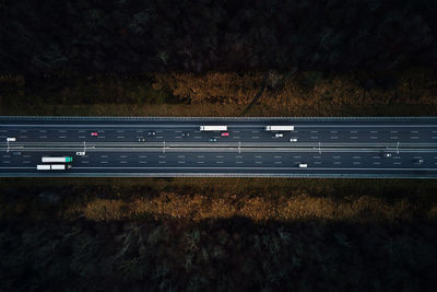 Aerial view of highway with moving cars