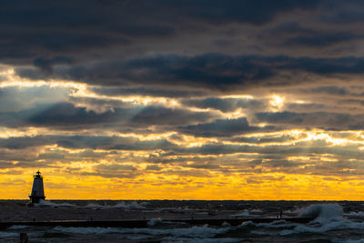 Scenic view of sea against orange sky