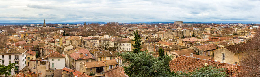 Aerial view of townscape against sky