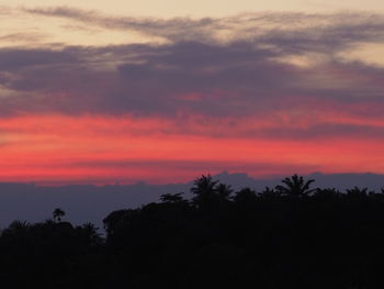 Low angle view of silhouette trees against dramatic sky