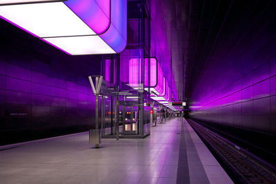 Illuminated railroad station platform