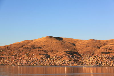 Scenic view of mountains against clear blue sky