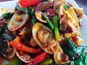 High angle view of meal served in plate