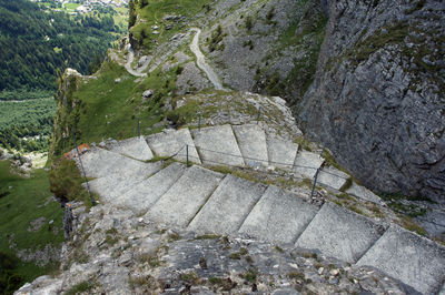 High angle view of steps at gemmi pass