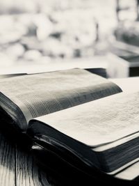 Close-up of open book on table