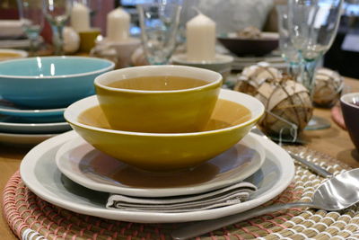 Close-up of place setting on table