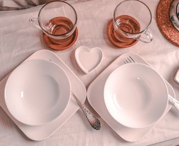 High angle view of breakfast on table