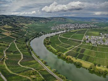 High angle view of wine-fields in saarland germany