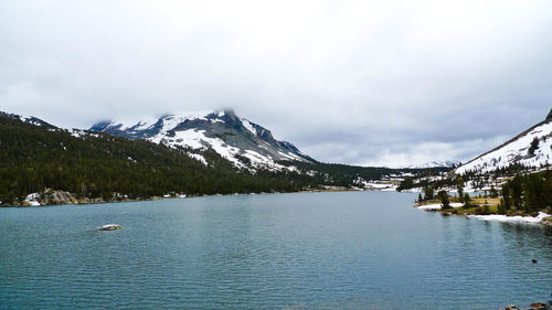 Scenic view of snowcapped mountains and lake against sky