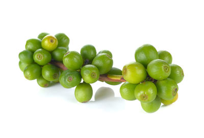 Close-up of grapes over white background