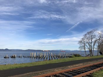 Panoramic view of railroad tracks against sky