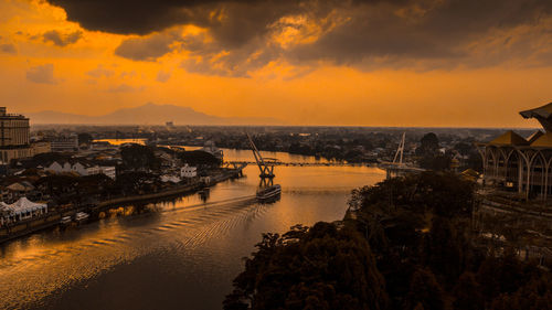 Sarawak river in kuching at sundown