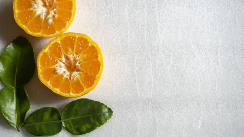 High angle view of oranges on table