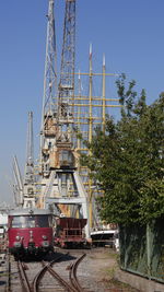 View of railroad tracks against clear sky