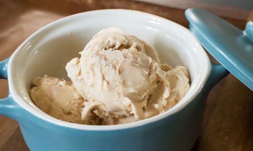 Close-up of ice cream in bowl on table