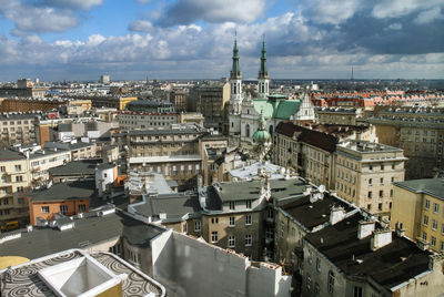 High angle view of cityscape against sky