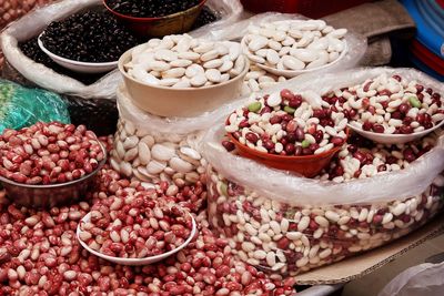 High angle view of vegetables for sale in market