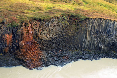 High angle view of river amidst rocks