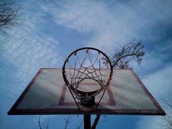 Low angle view of basketball hoop against sky