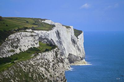 Scenic view of sea against clear blue sky