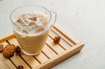 High angle view of coffee on table