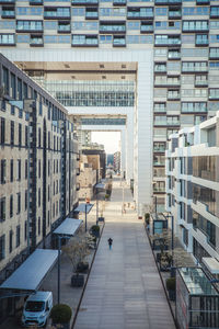 High angle view of street amidst buildings in city