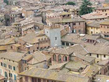 High angle view of buildings in city