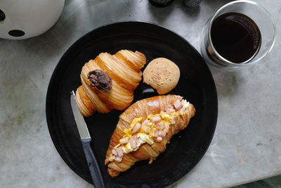 High angle view of breakfast on table
