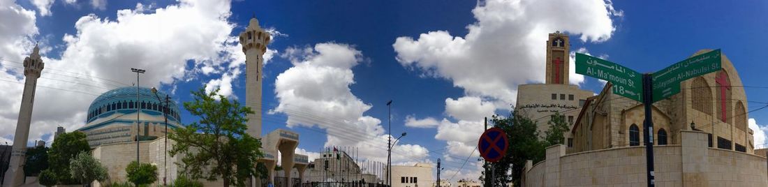 Panoramic view of buildings in city against sky