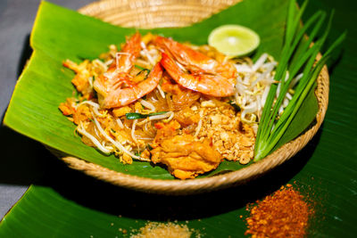 High angle view of food in plate on table