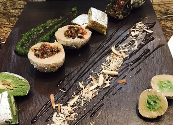 High angle view of food on table