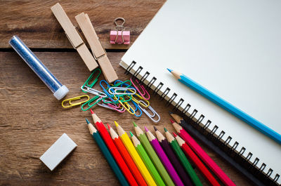 Close-up of colored pencils on table