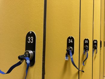 Close-up of yellow locker