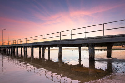 Bridge over river at sunset