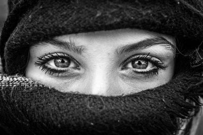 Close-up portrait of woman wearing warm clothing