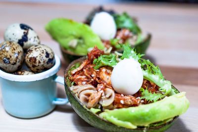 Close-up of food in plate on table