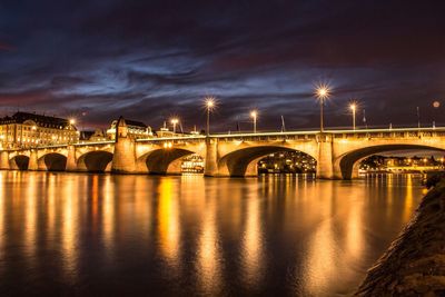 Bridge over river at night