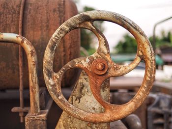 Close-up of rusty metal fence