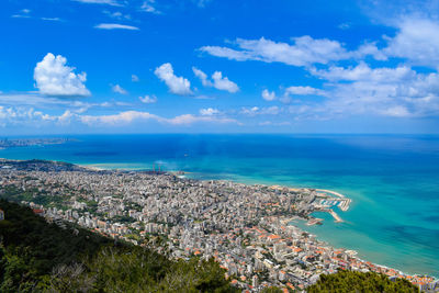 Mountain cityscape over mediterranean sea
