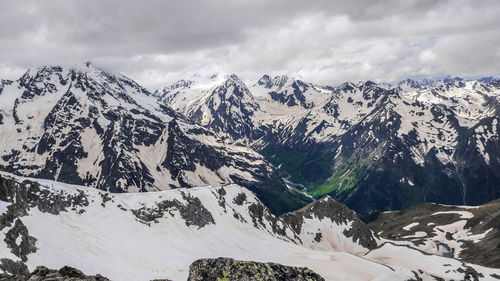 Scenic view of snowcapped mountains against sky during winter