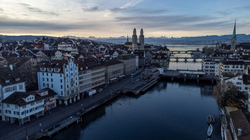 High angle view of buildings in city