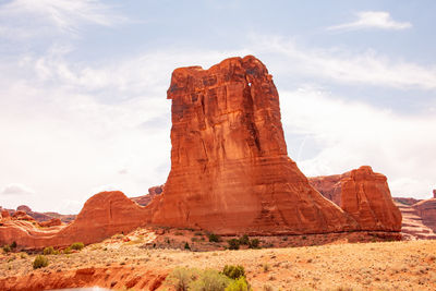 Rock formations against cloudy sky