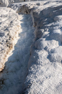 High angle view of frozen water