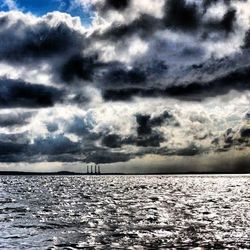 Scenic view of sea against cloudy sky