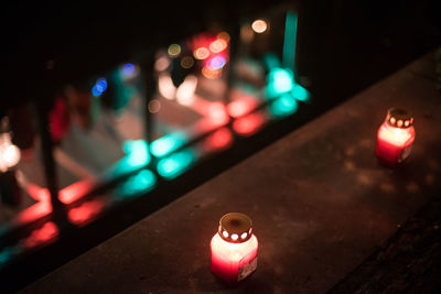 Close-up of illuminated lighting equipment