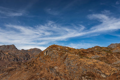 Himalayan breathtaking landscape with bright blue sky