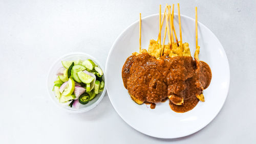 High angle view of food in plate