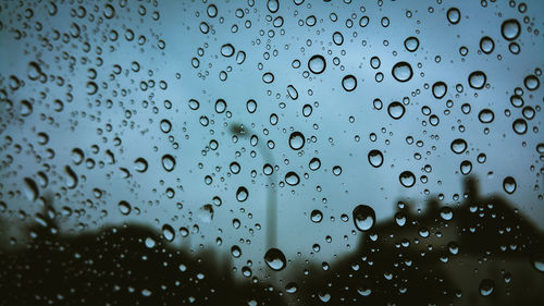 Full frame shot of raindrops on glass window