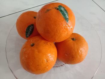 High angle view of orange on table