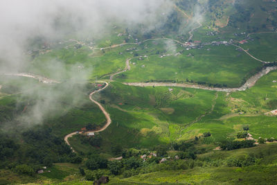 High angle view of green landscape